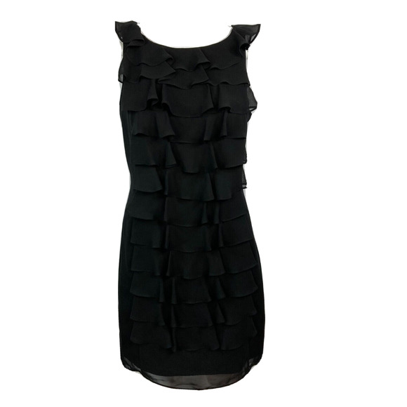 Adrianna Papell Dress Womens Sz 8 Black Chiffon‎ Ruffle Tiered Sleeveless Sheath - Picture 1 of 10